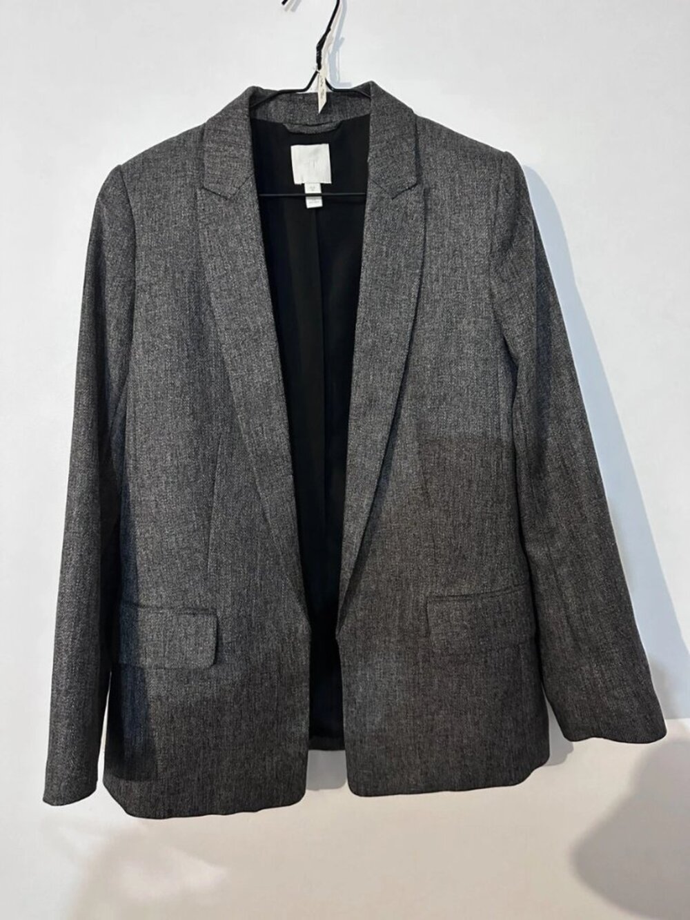 H&M open front long sleeve blazer in charcoal mix (sz6)
